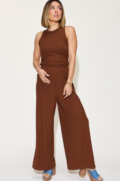 Shopbasicbae Basic Bae Full Size Ribbed Tank and Wide Leg Pants Set in Orange view 17 - Basic Bae Lounge Set (top)