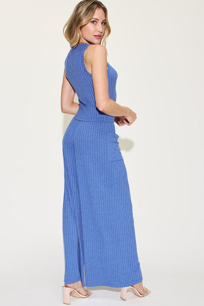 Shopbasicbae Basic Bae Full Size Ribbed Tank and Wide Leg Pants Set in Black view 22 - Basic Bae Lounge Set (top)