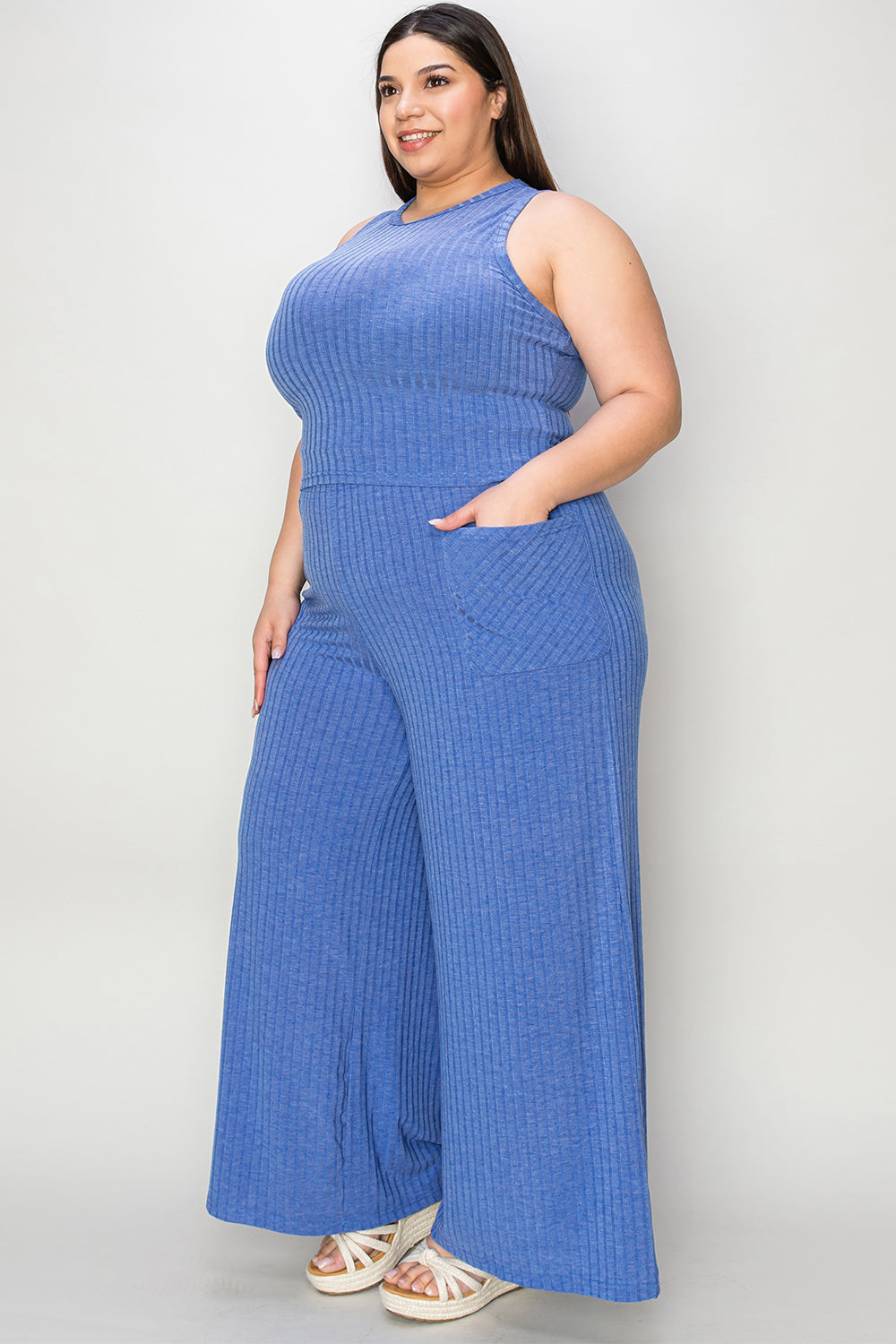 Shopbasicbae Basic Bae Full Size Ribbed Tank and Wide Leg Pants Set in Dark Brown view 25 - Basic Bae Lounge Set