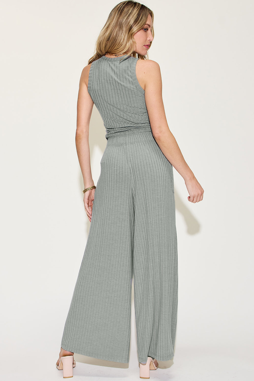 Shopbasicbae Basic Bae Full Size Ribbed Tank and Wide Leg Pants Set in Mocha view 6 - Basic Bae Lounge Set (top)
