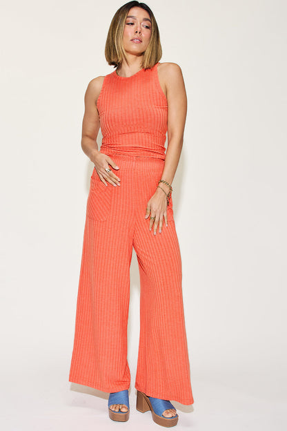 Shopbasicbae Basic Bae Full Size Ribbed Tank and Wide Leg Pants Set in Gray view 9 - Basic Bae Lounge Set (top)