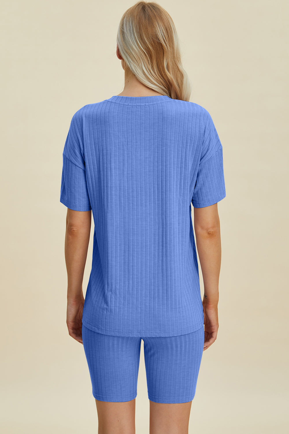 Shopbasicbae Basic Bae Full Size Ribbed V-neck Short Sleeve Top and Shorts Set in Lavender view 12 - Set Top