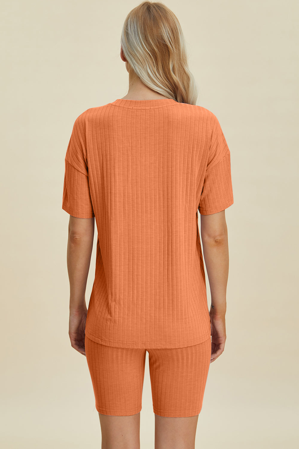 Shopbasicbae Basic Bae Full Size Ribbed V-neck Short Sleeve Top and Shorts Set in Yellow-Green view 30 - Set Top