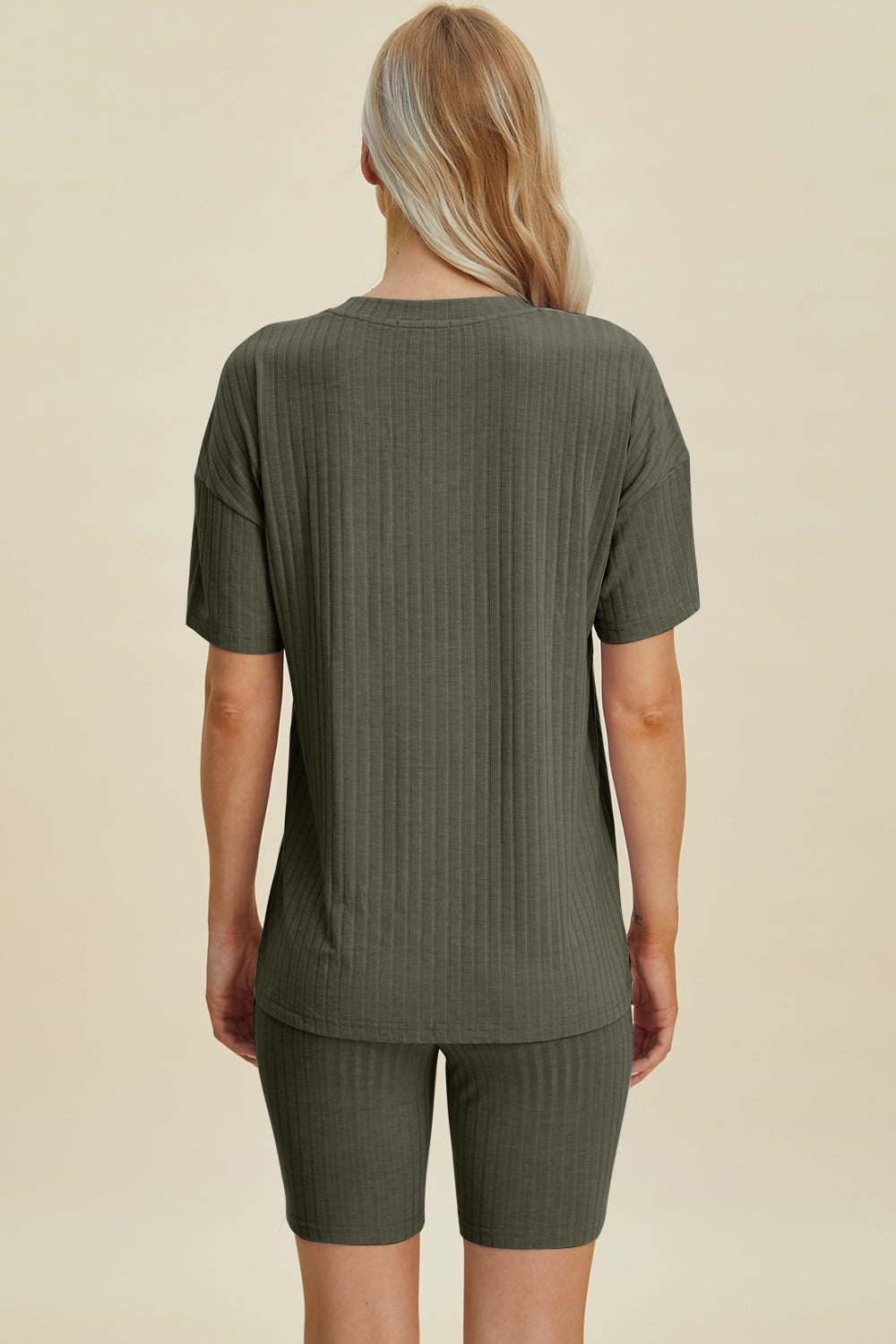 Shopbasicbae Basic Bae Full Size Ribbed V-neck Short Sleeve Top and Shorts Set in Gray view 36 - Set Top