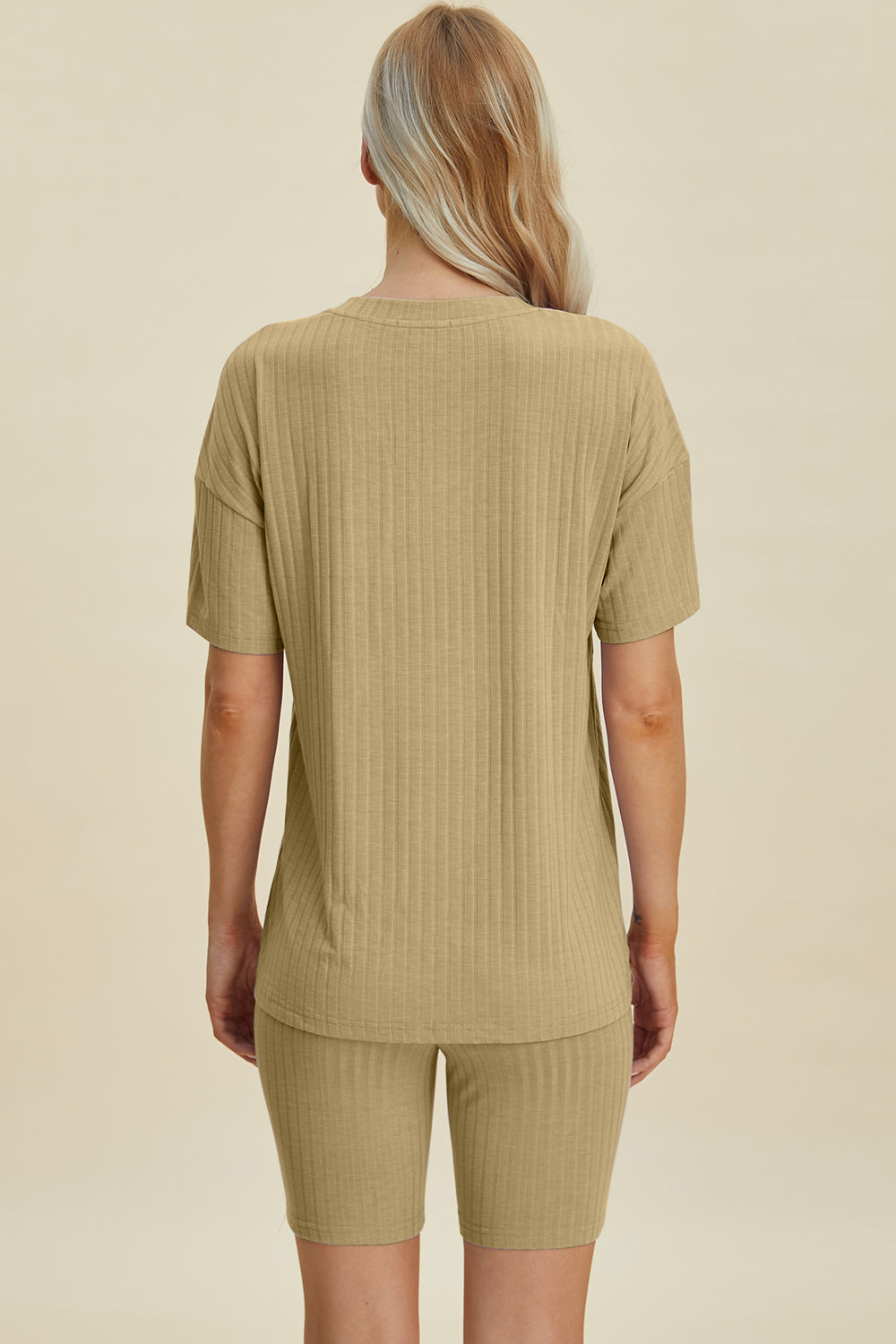 Shopbasicbae Basic Bae Full Size Ribbed V-neck Short Sleeve Top and Shorts Set in Lavender view 9 - Set Top