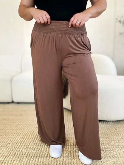 Shopbasicbae Basic Bae Full Size Smocked Wide Waistband Wide Leg Pants in Hot Pink view 13 - Basics Pants Price