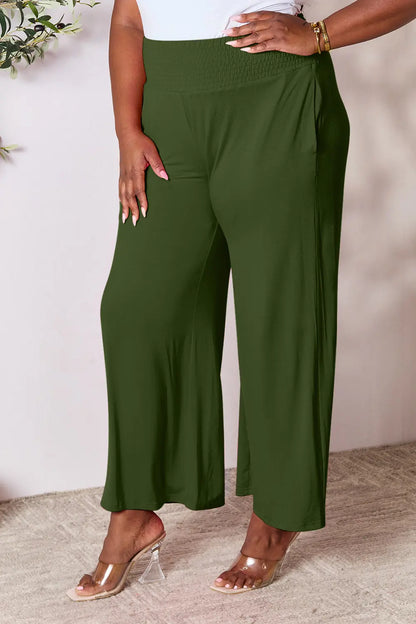 Shopbasicbae Basic Bae Full Size Smocked Wide Waistband Wide Leg Pants in Army Green view 22 - Basics Pants Price