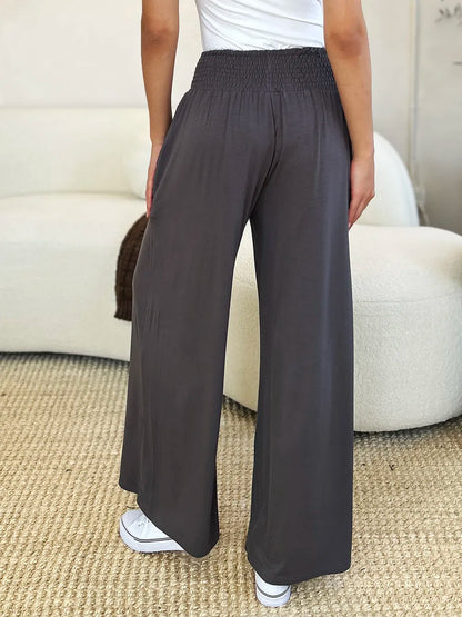 Shopbasicbae Basic Bae Full Size Smocked Wide Waistband Wide Leg Pants in Mocha view 7 - Basics Pants Price (bottom)