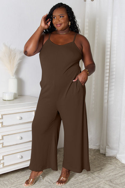 Shopbasicbae Basic Bae Full Size Spaghetti Strap V-neck Jumpsuit in Chocolate view 10 - Basic Jumpsuit Outfit (one-piece)
