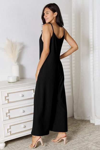 Shopbasicbae Basic Bae Full Size Spaghetti Strap V-neck Jumpsuit in Black view 13 - Basic Jumpsuit Outfit (one-piece)