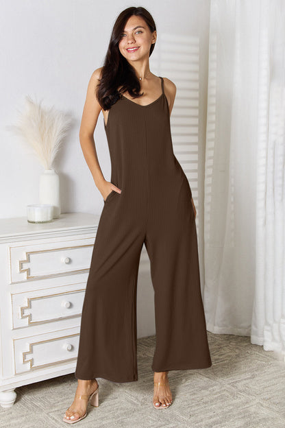 Shopbasicbae Basic Bae Full Size Spaghetti Strap V-neck Jumpsuit in Chocolate view 8 - Basic Jumpsuit Outfit (one-piece)