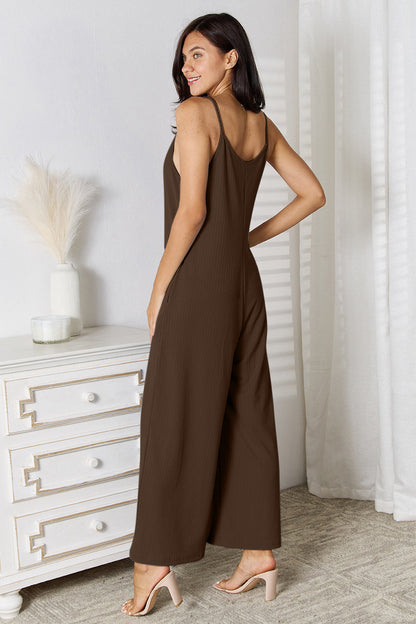 Shopbasicbae Basic Bae Full Size Spaghetti Strap V-neck Jumpsuit in Chocolate view 9 - Basic Jumpsuit Outfit (one-piece)