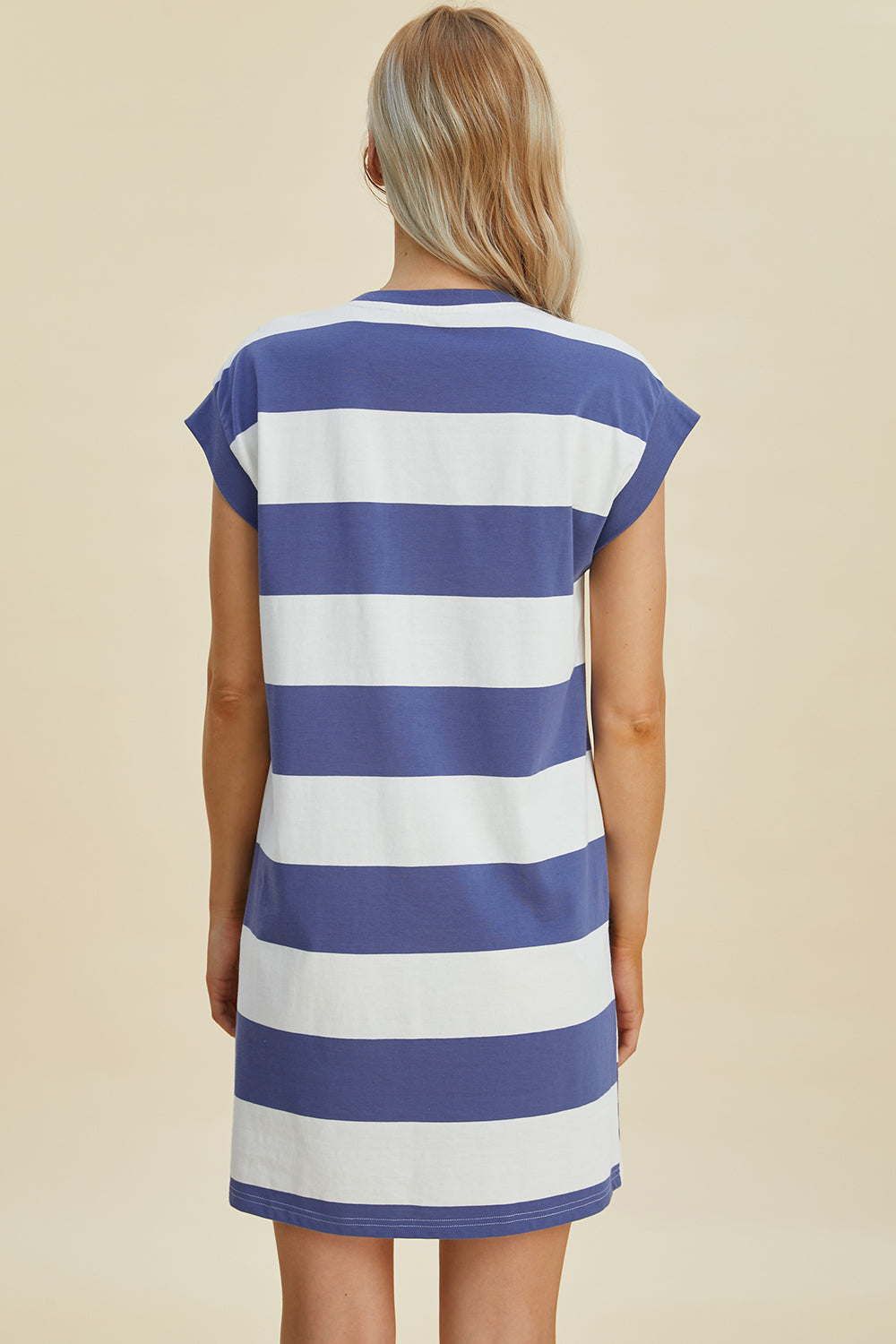 Shopbasicbae Basic Bae Full Size Striped Round Neck Cap Sleeve Mini Dress in Dusty Blue view 12 - Basic Bae Clothing