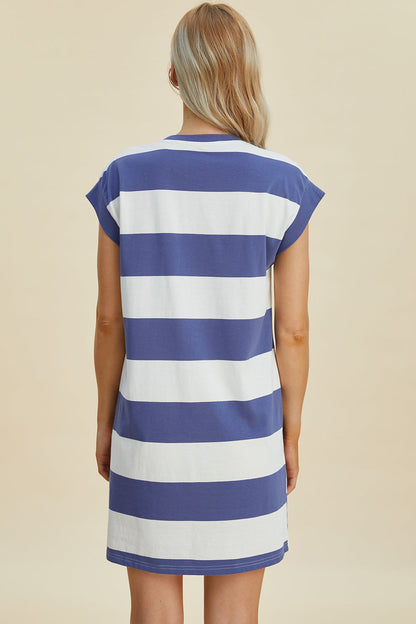 Shopbasicbae Basic Bae Full Size Striped Round Neck Cap Sleeve Mini Dress in Dusty Blue view 12 - Basic Bae Clothing