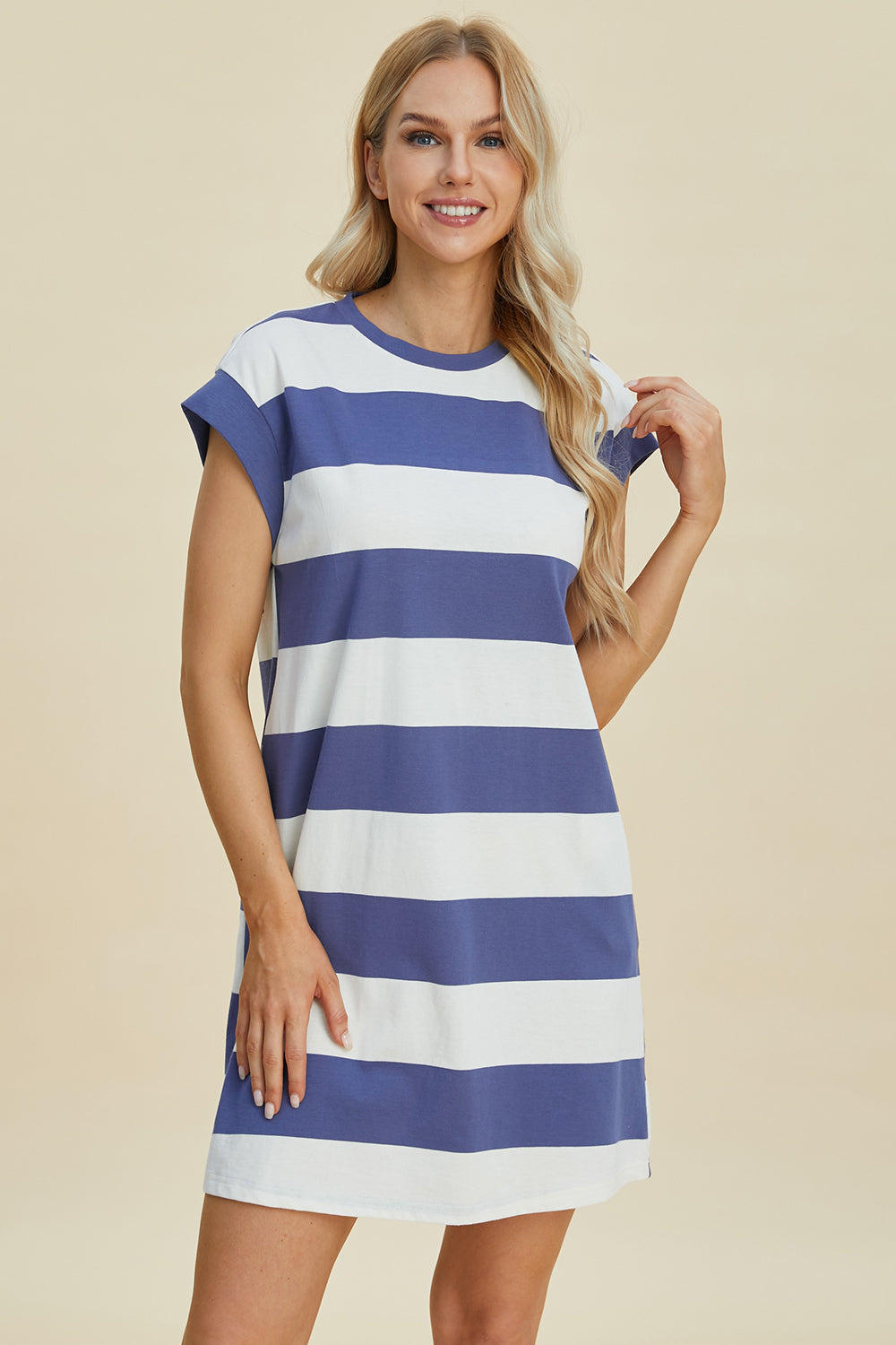 Shopbasicbae Basic Bae Full Size Striped Round Neck Cap Sleeve Mini Dress in Black view 14 - Basic Bae Clothing