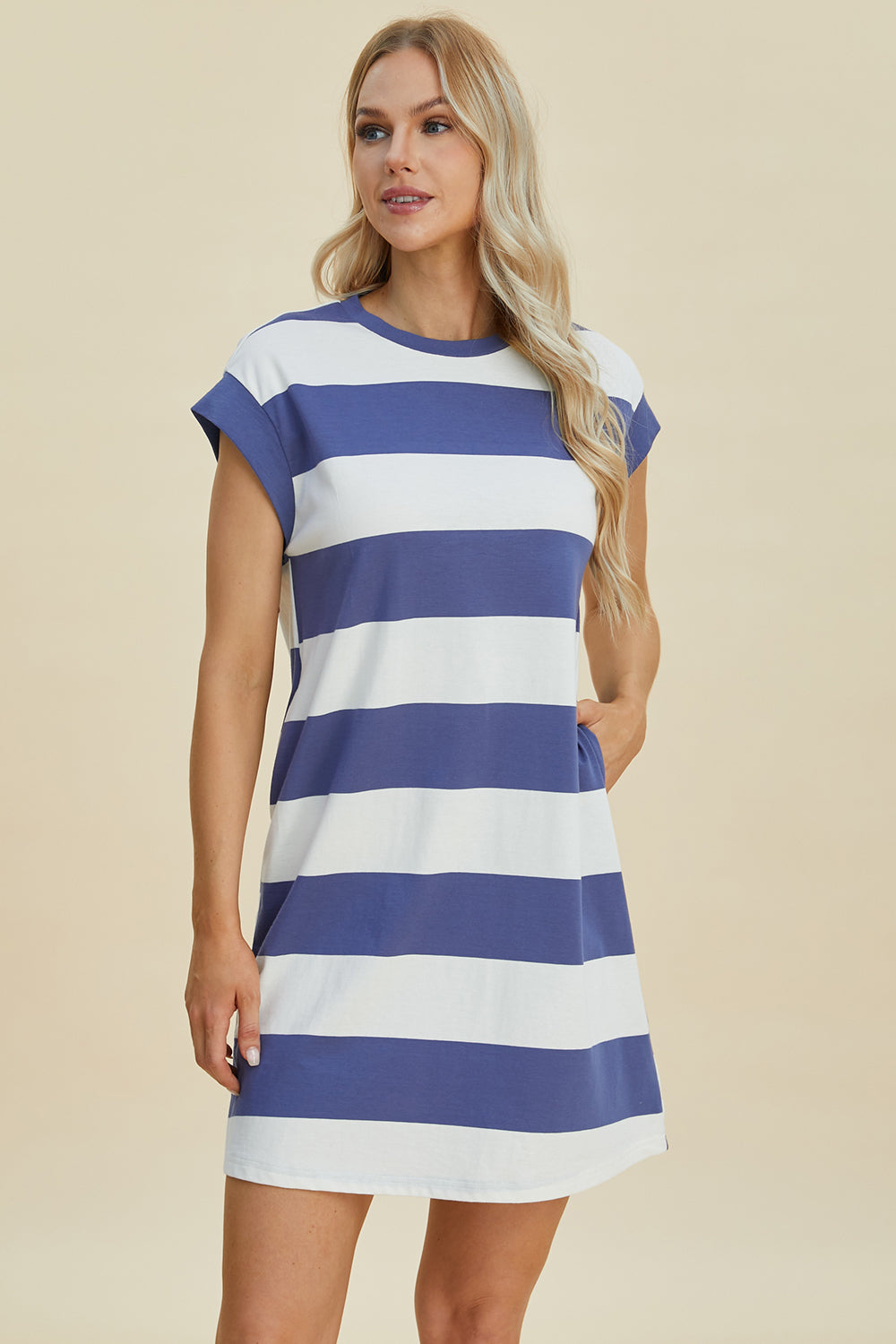 Shopbasicbae Basic Bae Full Size Striped Round Neck Cap Sleeve Mini Dress in Black view 15 - Basic Bae Clothing
