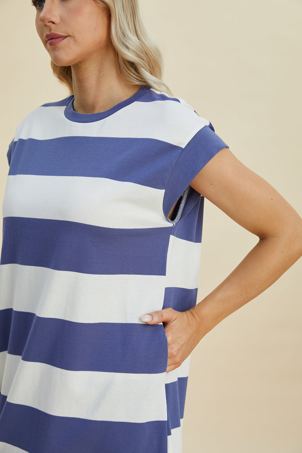 Shopbasicbae Basic Bae Full Size Striped Round Neck Cap Sleeve Mini Dress in Black view 17 - Basic Bae Clothing