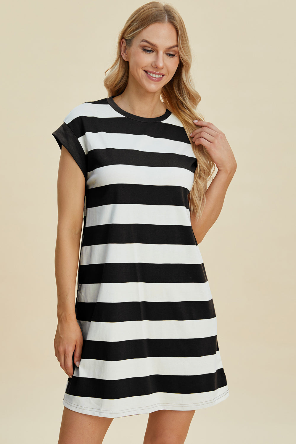Shopbasicbae Basic Bae Full Size Striped Round Neck Cap Sleeve Mini Dress view 19 - Basic Bae Clothing
