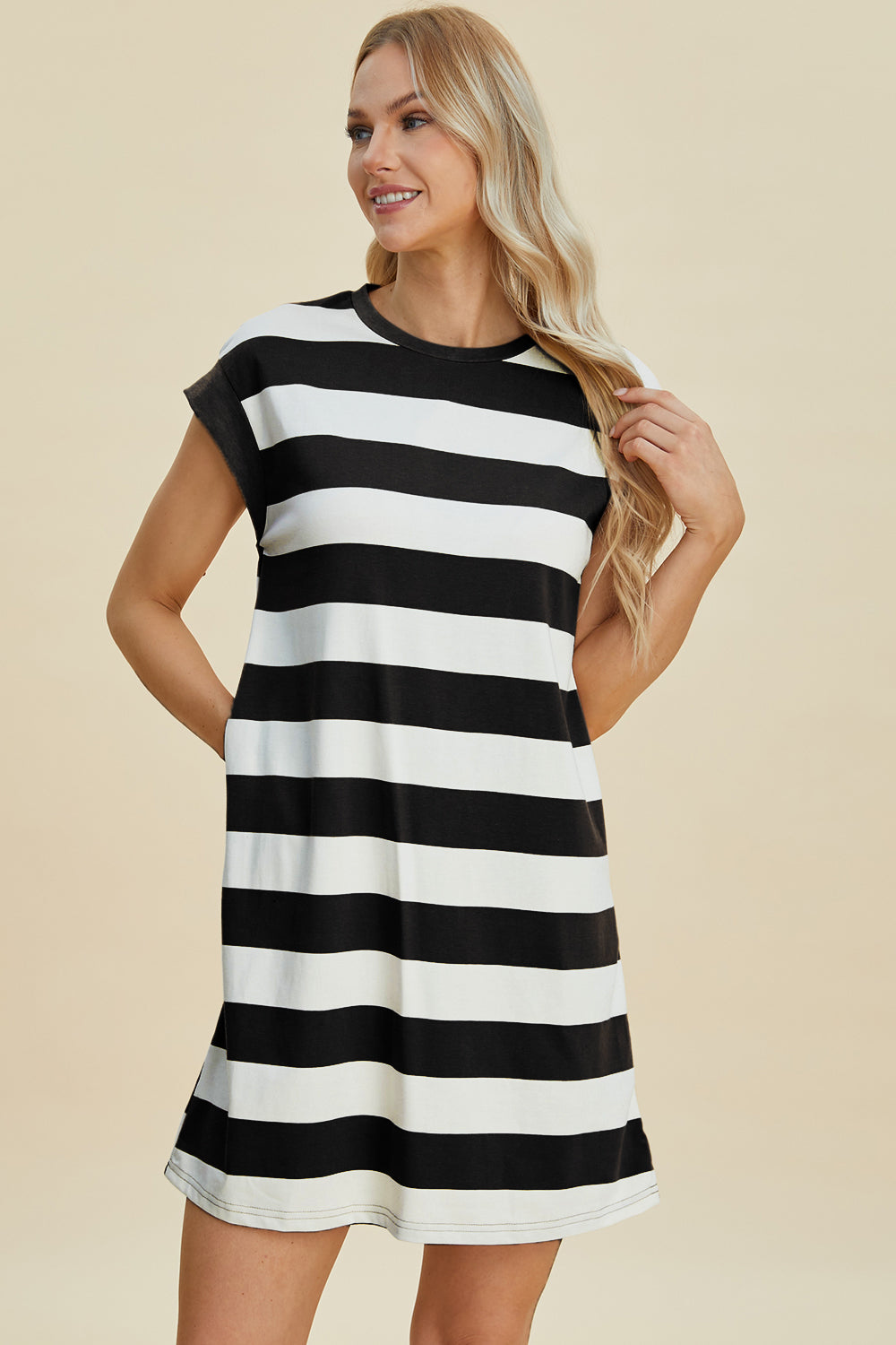 Shopbasicbae Basic Bae Full Size Striped Round Neck Cap Sleeve Mini Dress view 20 - Basic Bae Clothing