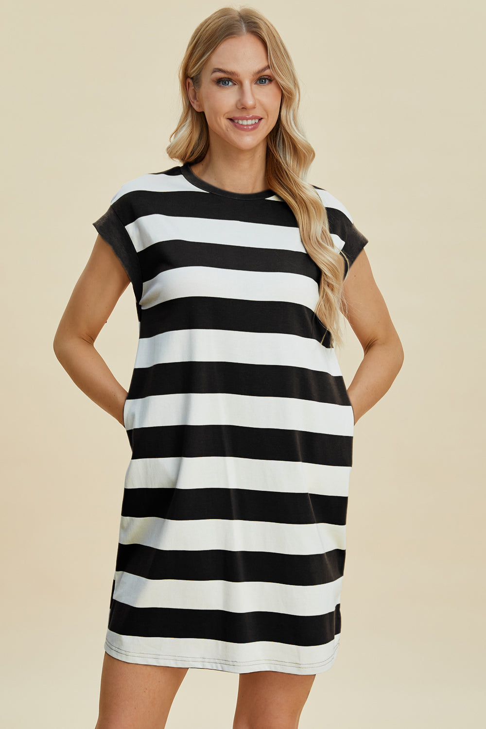 Shopbasicbae Basic Bae Full Size Striped Round Neck Cap Sleeve Mini Dress view 21 - Basic Bae Clothing