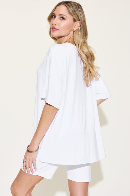 Shopbasicbae Basic Bae Full Size V-neck Drop Shoulder T-shirt and Shorts Set in White view 19 - Basic Bae Lounge Set