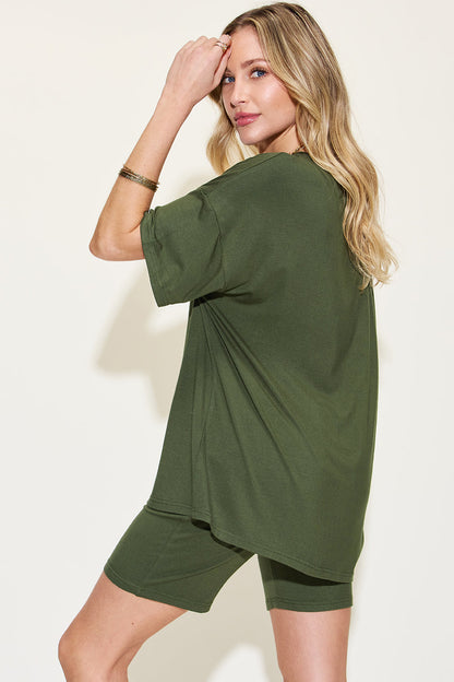 Shopbasicbae Basic Bae Full Size V-neck Drop Shoulder T-shirt and Shorts Set in White view 23 - Basic Bae Lounge Set