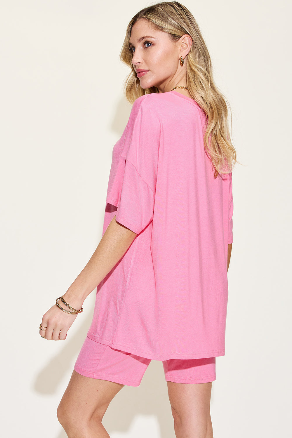 Shopbasicbae Basic Bae Full Size V-neck Drop Shoulder T-shirt and Shorts Set in Chocolate view 6 - Basic Bae Lounge Set