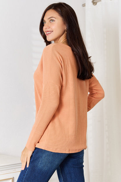 Shopbasicbae Basic Bae Half Button Long Sleeve Top in Caramel view 3 - Long Top