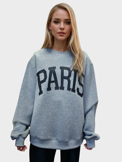 Shopbasicbae Basic Bae Paris Round Neck Long Sleeve Air Scuba Sweatshirt in Gray view 3 (top)