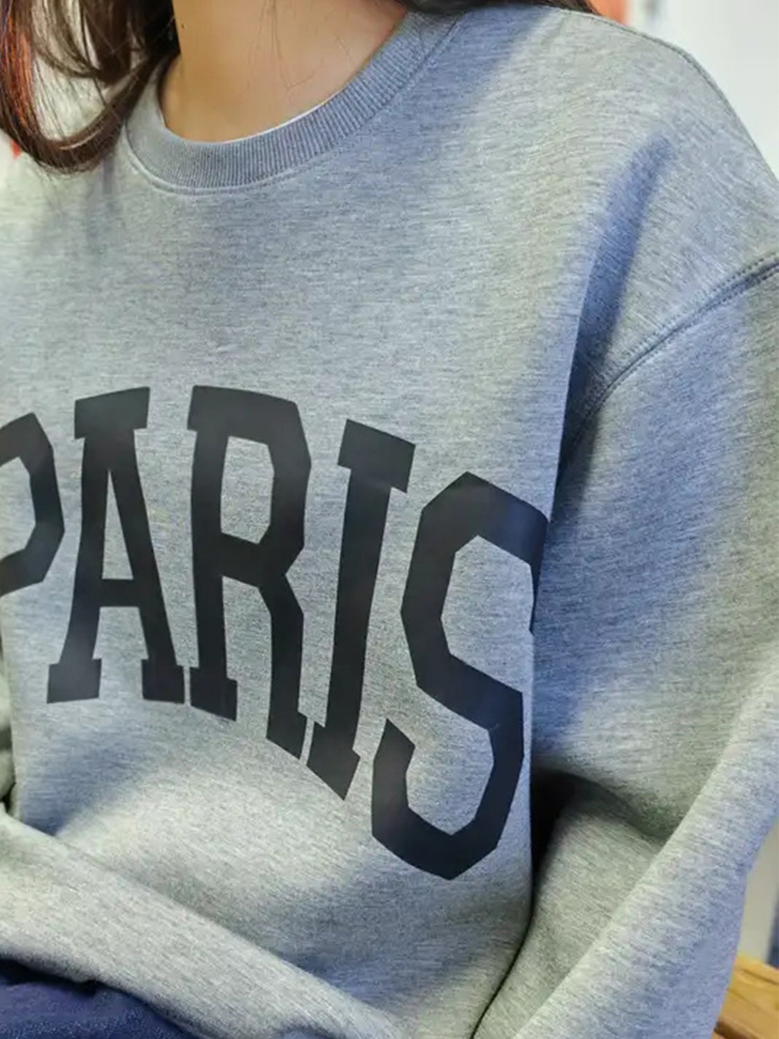 Shopbasicbae Basic Bae Paris Round Neck Long Sleeve Air Scuba Sweatshirt in Gray view 5 (top)