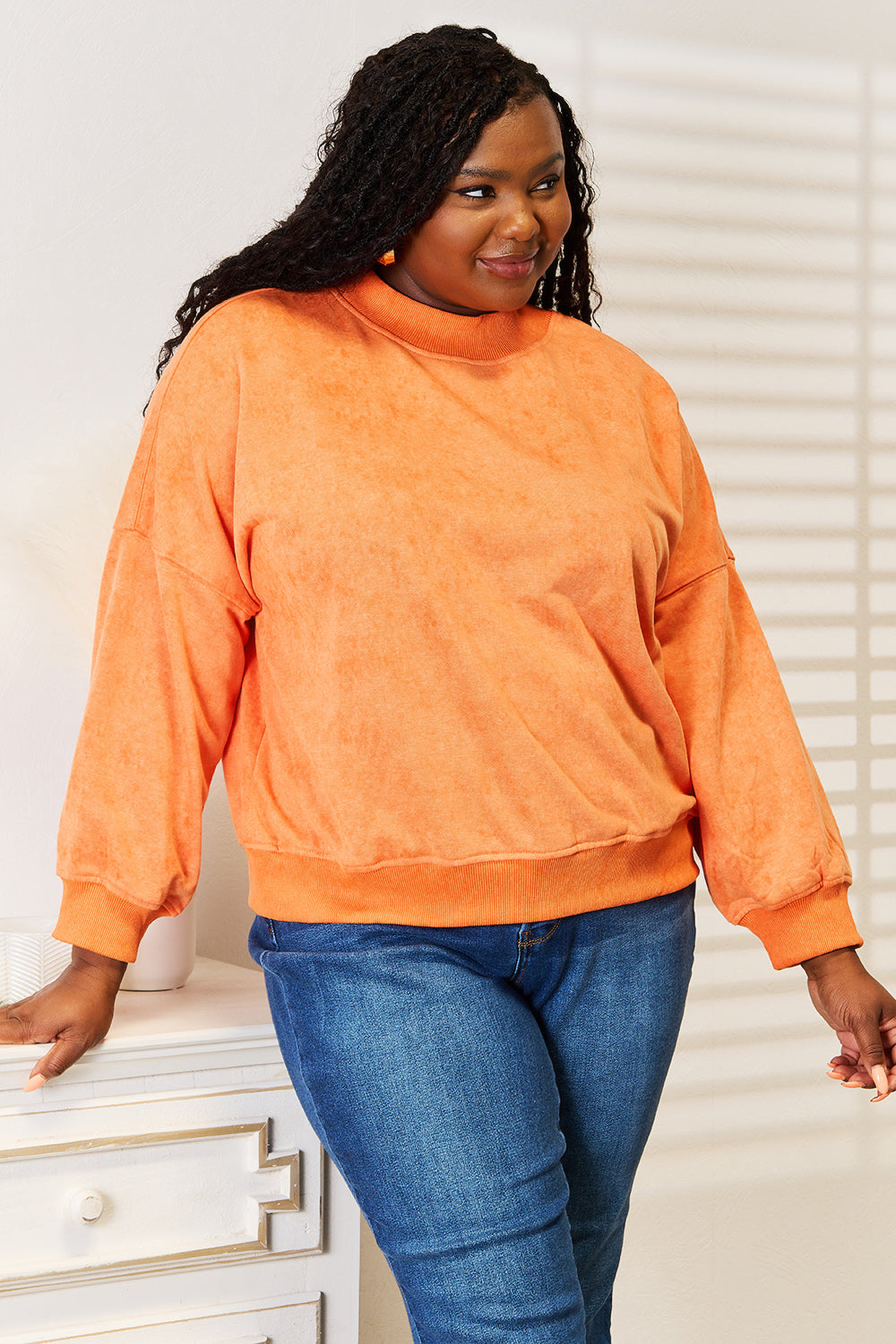 Shopbasicbae Basic Bae Round Neck Dropped Shoulder Sweatshirt in Caramel view 4 (top)