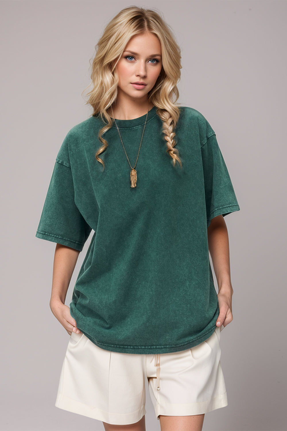 Shopbasicbae Basic Bae Round Neck Half Sleeve T-shirt in Fuchsia Pink view 13 - Half Shirt (top)
