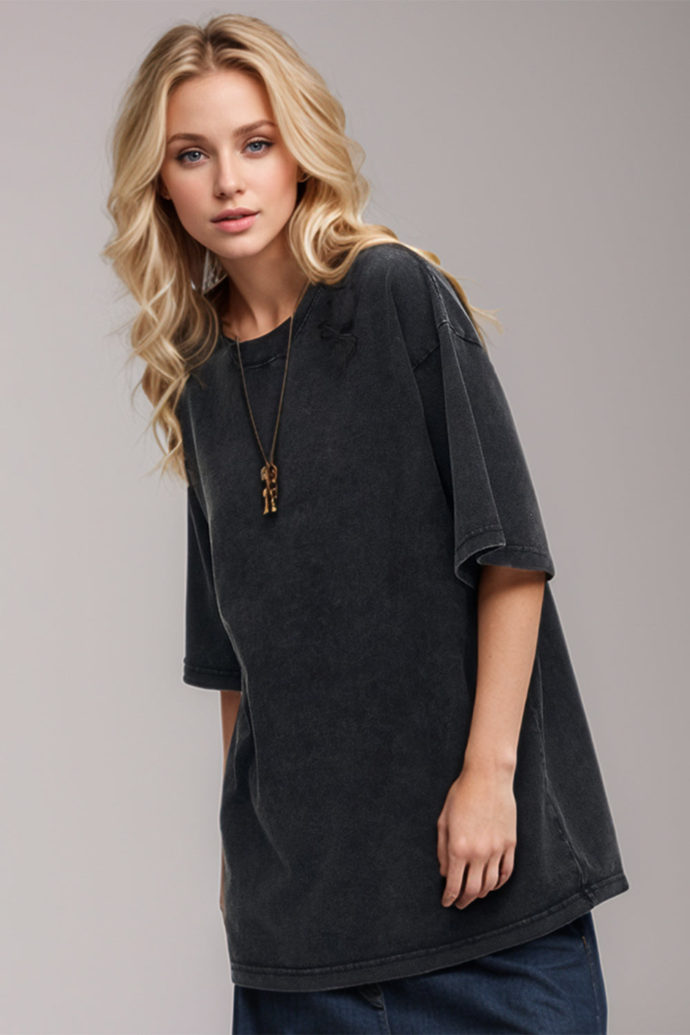 Shopbasicbae Basic Bae Round Neck Half Sleeve T-shirt in Dusty Blue view 16 - Half Shirt (top)