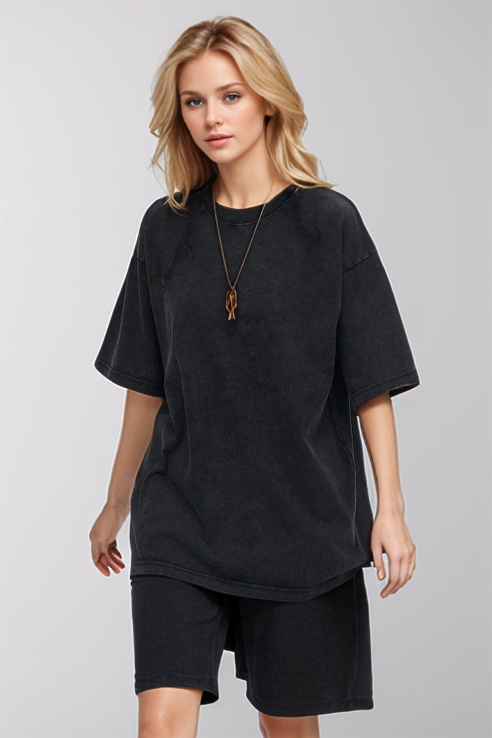Shopbasicbae Basic Bae Round Neck Half Sleeve T-shirt in Dusty Blue view 17 - Half Shirt (top)
