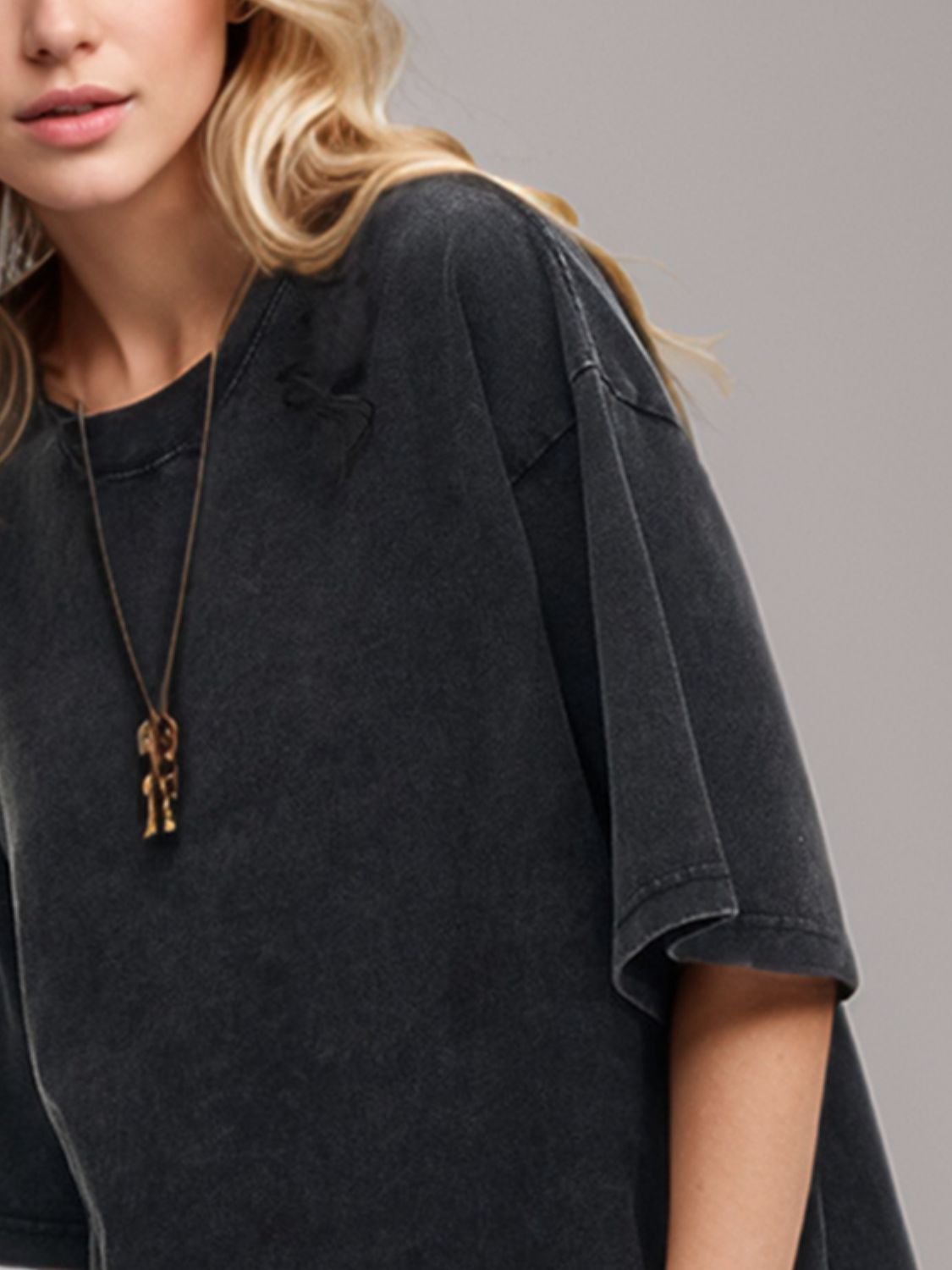 Shopbasicbae Basic Bae Round Neck Half Sleeve T-shirt in Dusty Blue view 18 - Half Shirt (top)