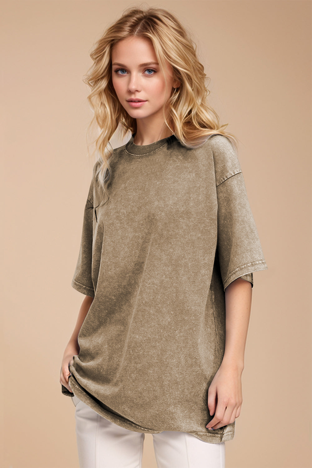 Shopbasicbae Basic Bae Round Neck Half Sleeve T-shirt in Beige view 34 - Half Shirt (top)