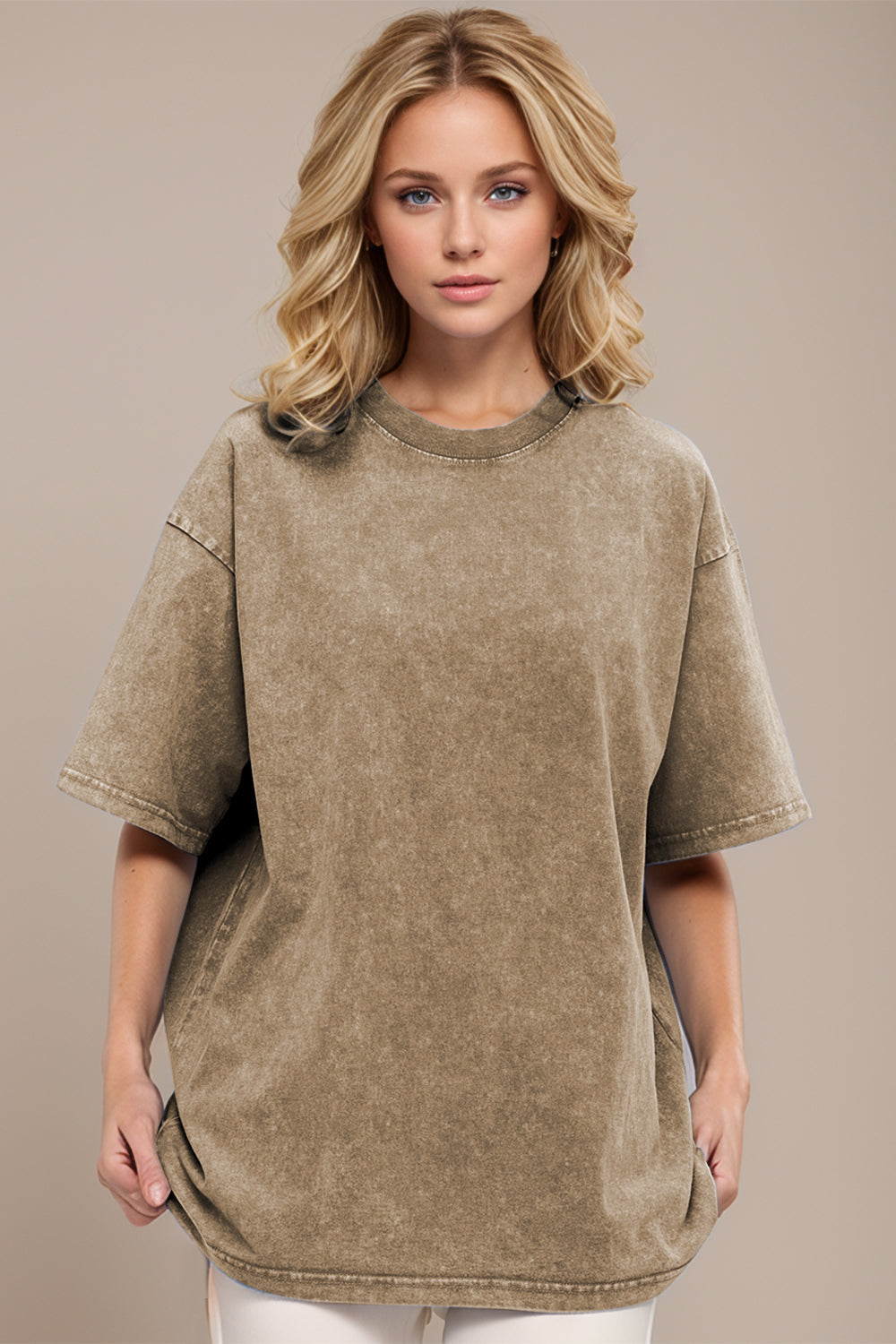 Shopbasicbae Basic Bae Round Neck Half Sleeve T-shirt in Beige view 35 - Half Shirt (top)
