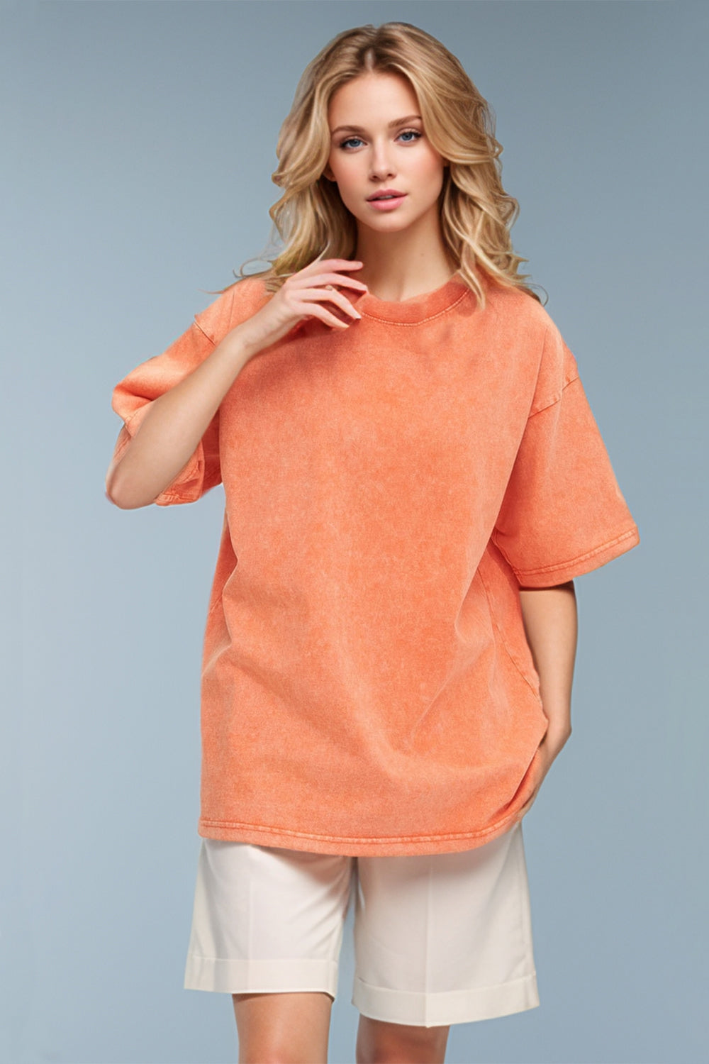 Shopbasicbae Basic Bae Round Neck Half Sleeve T-shirt in Mauve view 4 - Half Shirt (top)