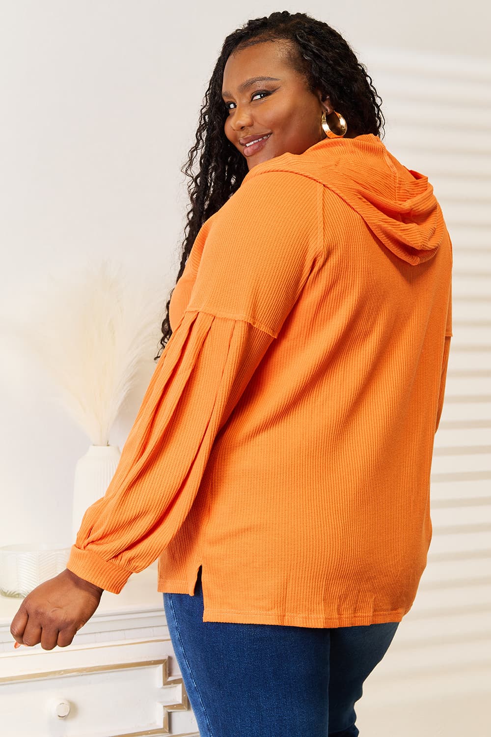 Shopbasicbae Basic Bae Side Slit Buttoned Waffle Knit Hoodie Top view 6 - Fall Wardrobe Essential