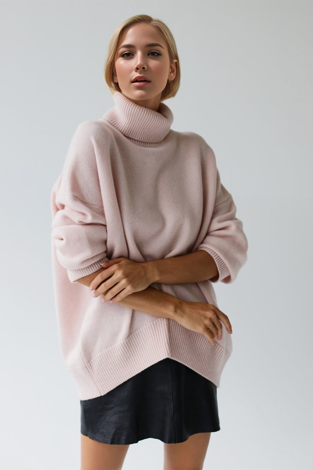 Shopbasicbae Basic Bae Turtleneck Dropped Shoulder Long Sleeve Sweater in Blush Pink - Long Sweater (top)