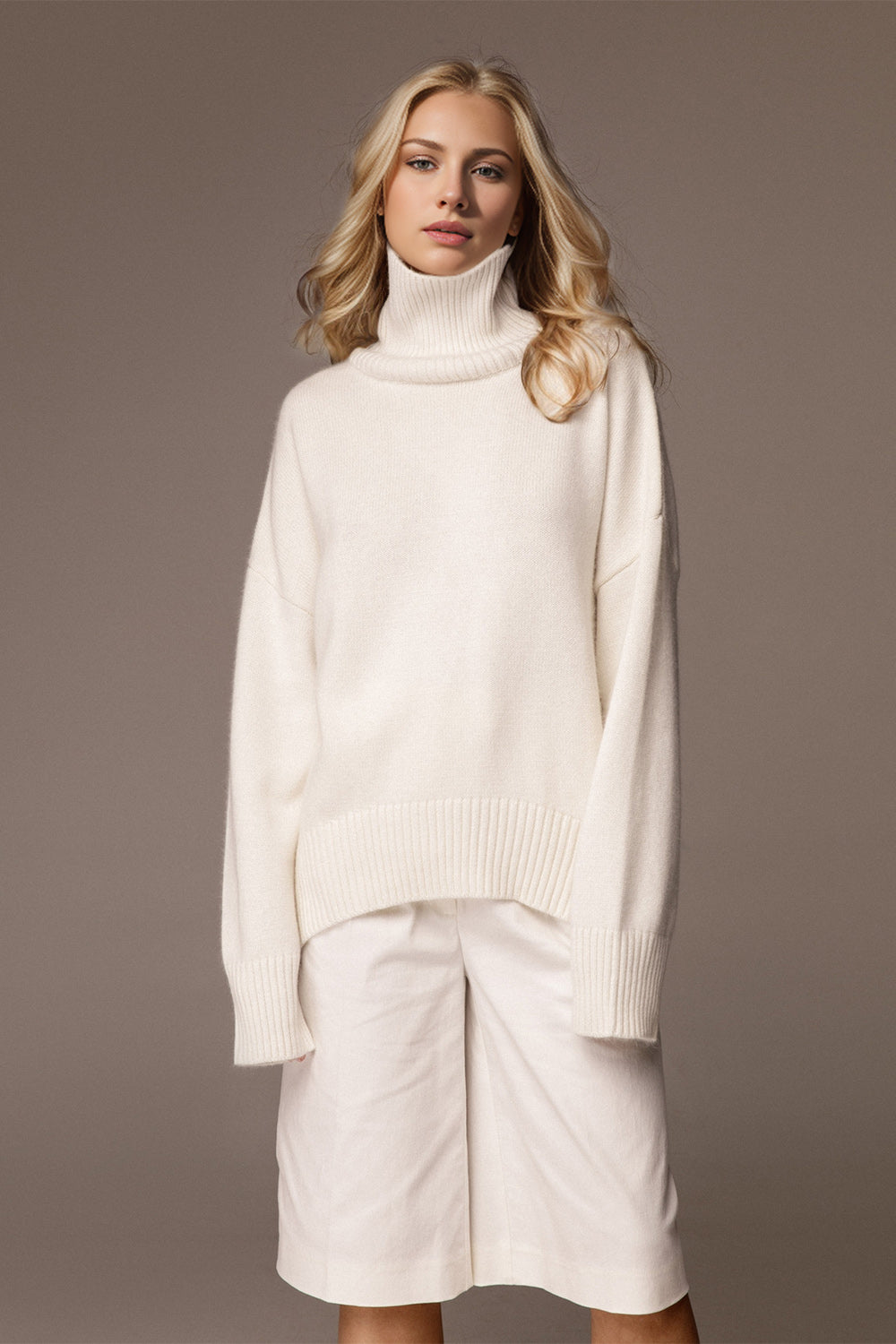 Shopbasicbae Basic Bae Turtleneck Dropped Shoulder Long Sleeve Sweater in Dark Gray view 10 - Long Sweater (top)