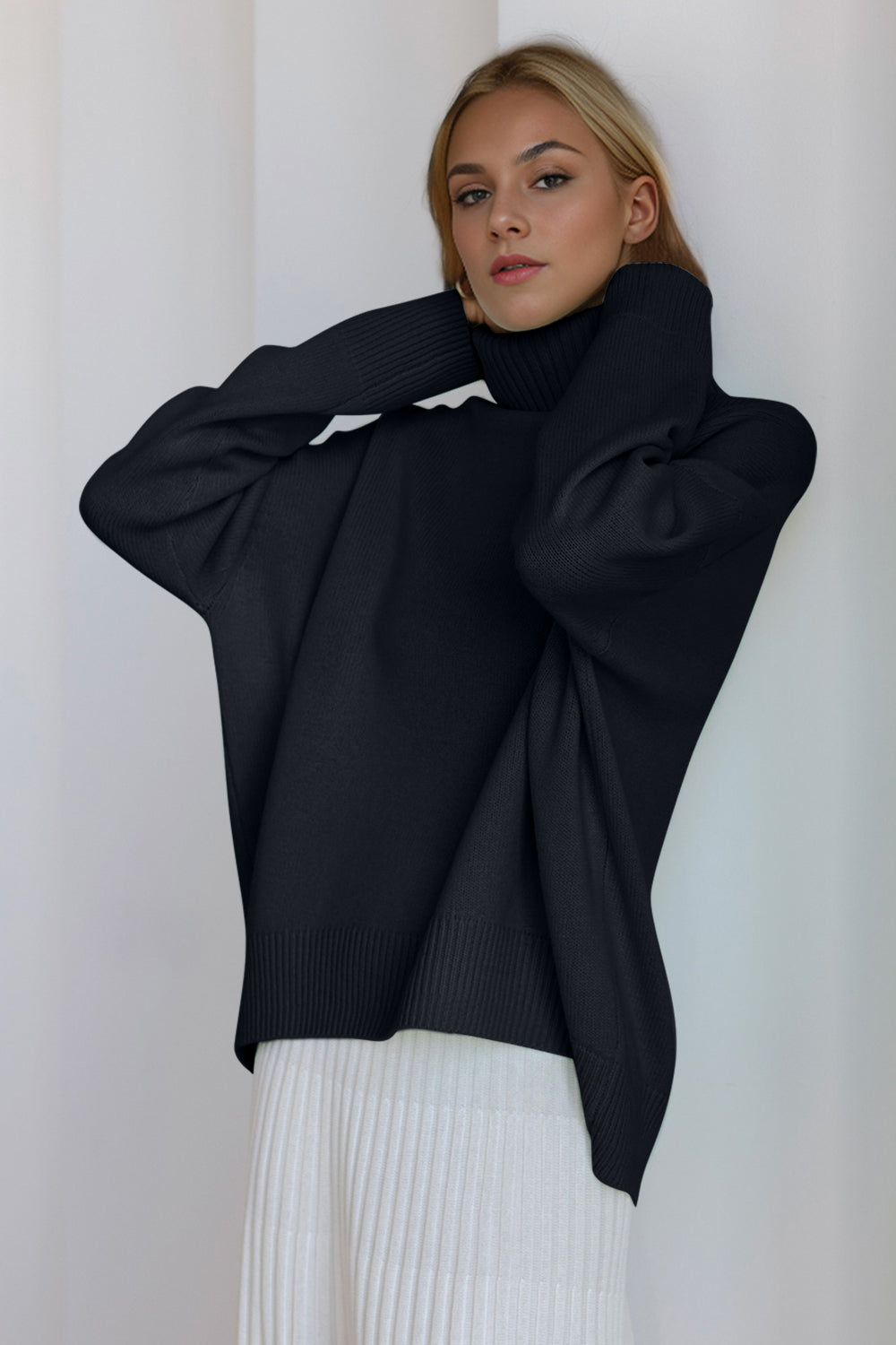 Shopbasicbae Basic Bae Turtleneck Dropped Shoulder Long Sleeve Sweater view 13 - Long Sweater (top)