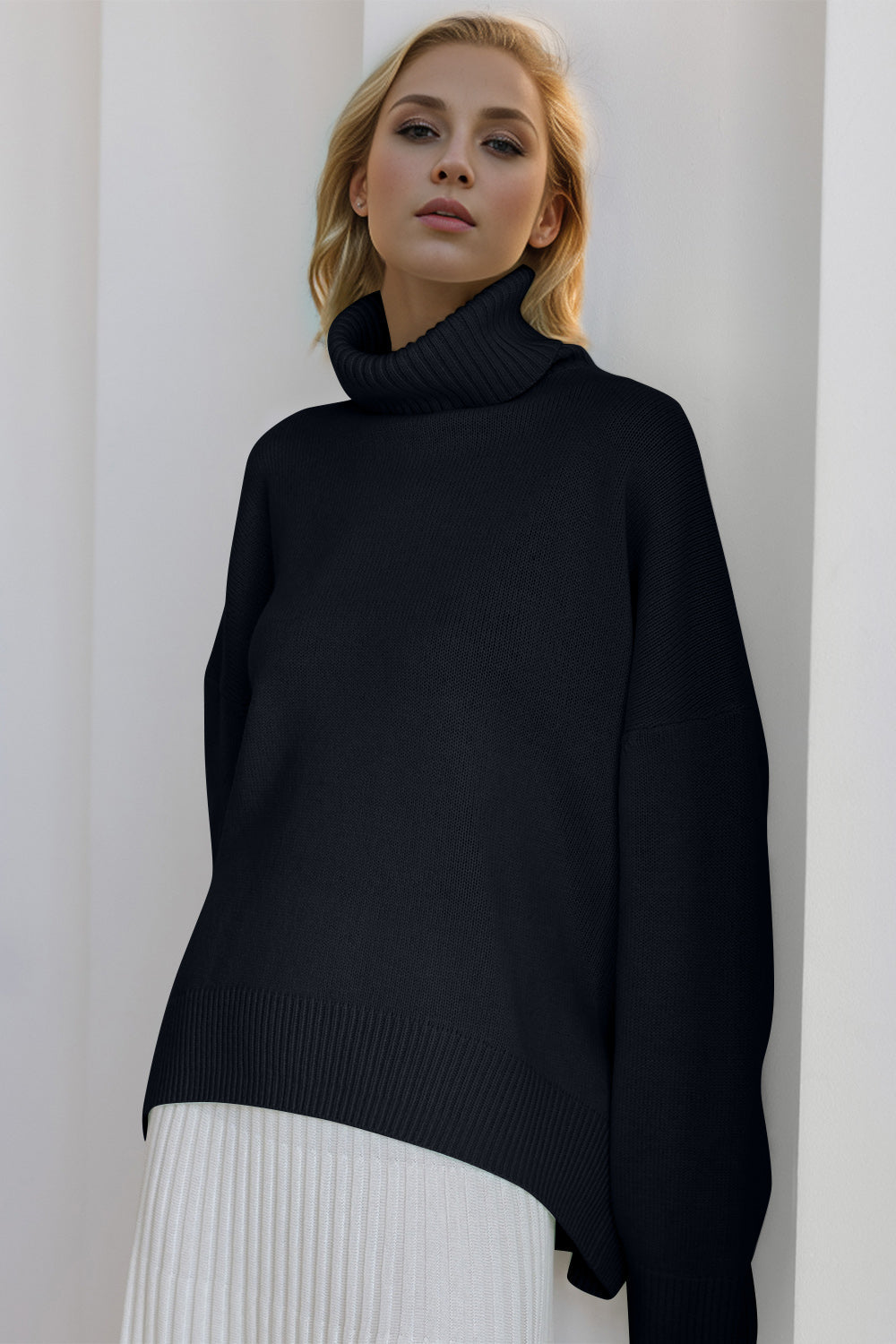 Shopbasicbae Basic Bae Turtleneck Dropped Shoulder Long Sleeve Sweater view 15 - Long Sweater (top)