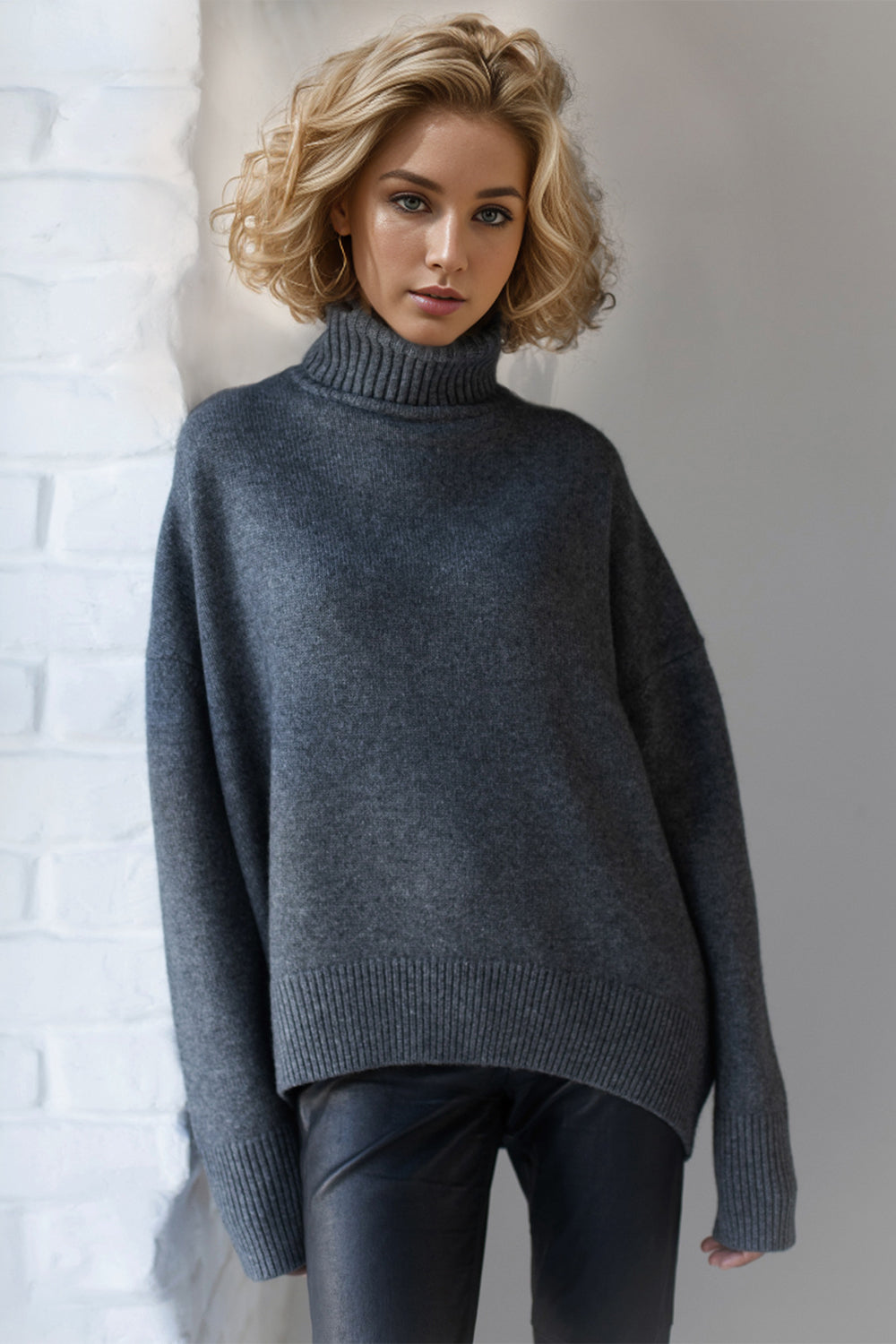Shopbasicbae Basic Bae Turtleneck Dropped Shoulder Long Sleeve Sweater view 28 - Long Sweater (top)