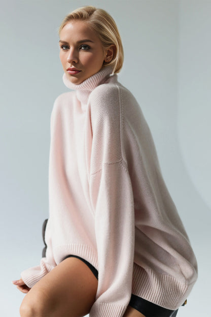 Shopbasicbae Basic Bae Turtleneck Dropped Shoulder Long Sleeve Sweater in Taupe view 3 - Long Sweater (top)