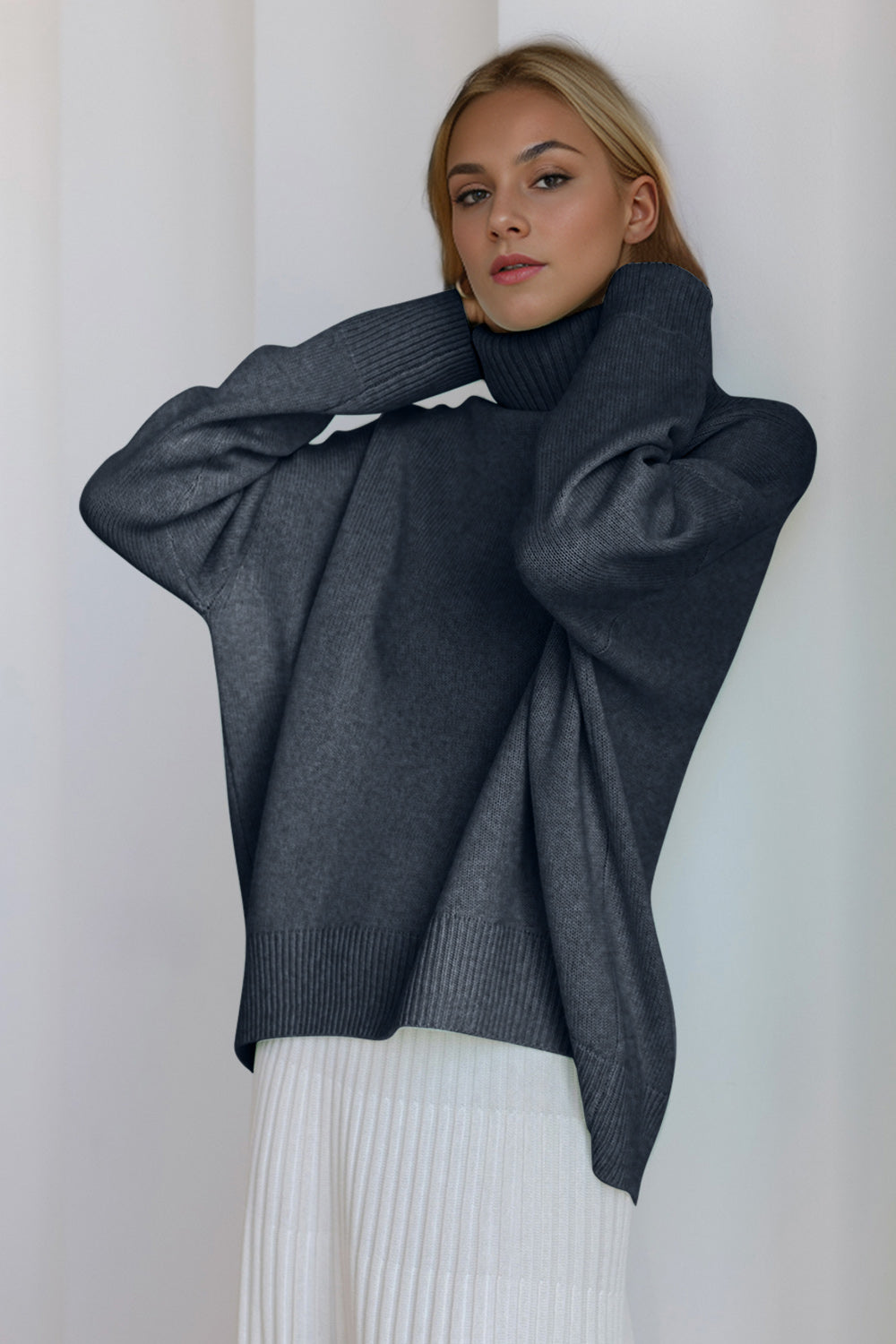 Shopbasicbae Basic Bae Turtleneck Dropped Shoulder Long Sleeve Sweater view 30 - Long Sweater (top)