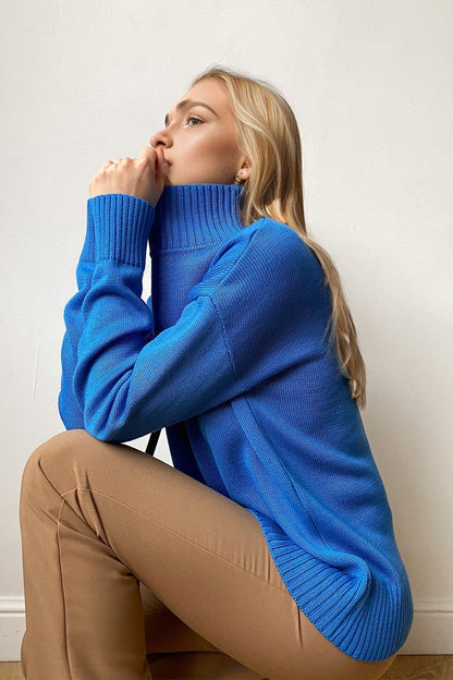 Shopbasicbae Basic Bae Turtleneck Dropped Shoulder Long Sleeve Sweater in White view 4 - Long Sweater (top)