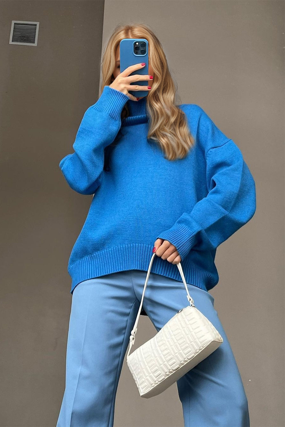 Shopbasicbae Basic Bae Turtleneck Dropped Shoulder Long Sleeve Sweater in Pastel  Blue view 6 - Long Sweater (top)