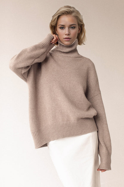 Shopbasicbae Basic Bae Turtleneck Dropped Shoulder Long Sleeve Sweater in Light Gray view 9 - Long Sweater (top)