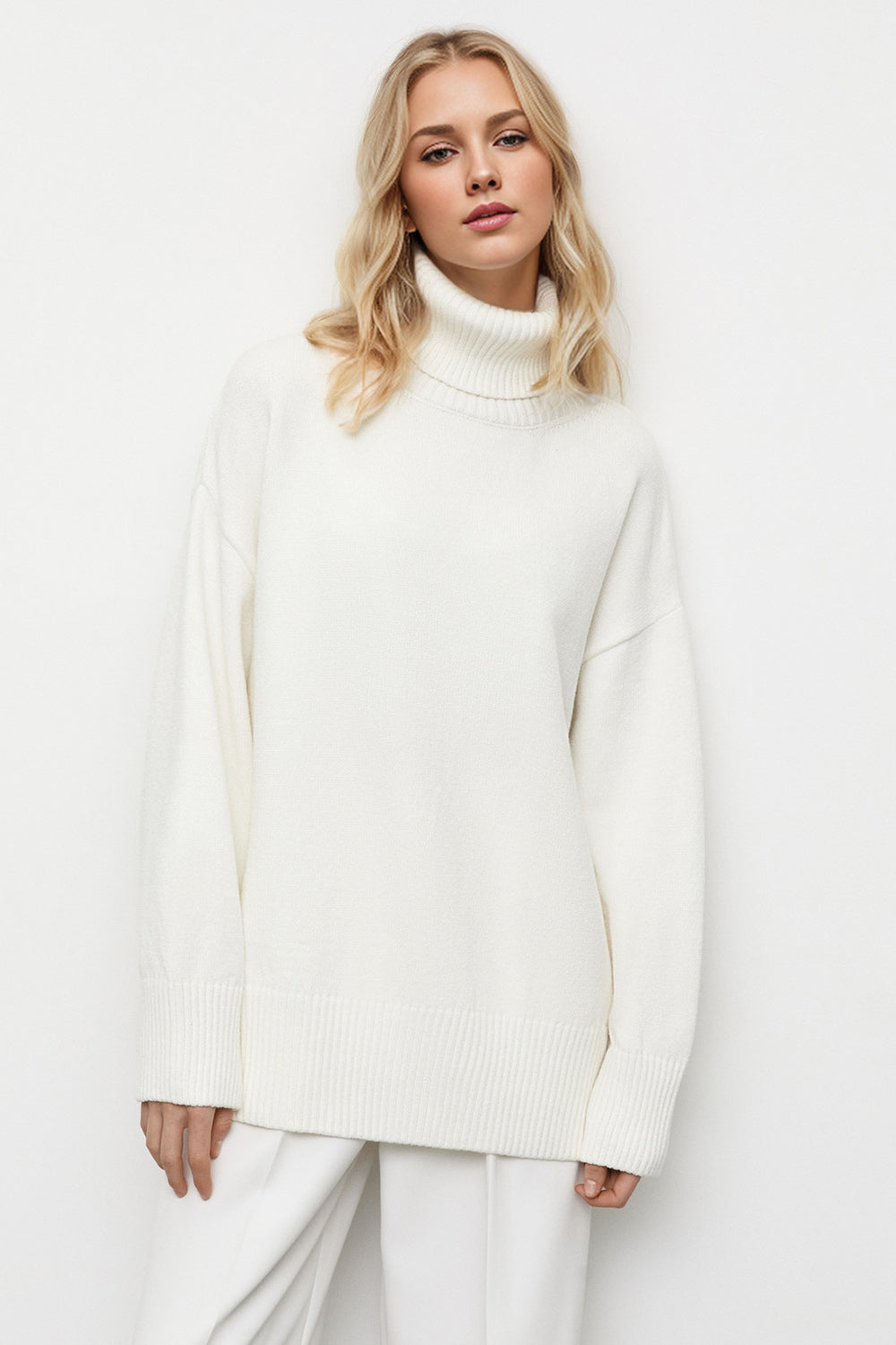 Shopbasicbae Basic Bae Turtleneck Dropped Shoulder Long Sleeve Sweater view 9 - Long Sweater (top)